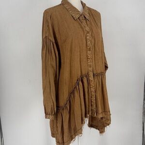 Tru Luxe Women's Washed Button-Up Peplum Top Boho Layered Look size L